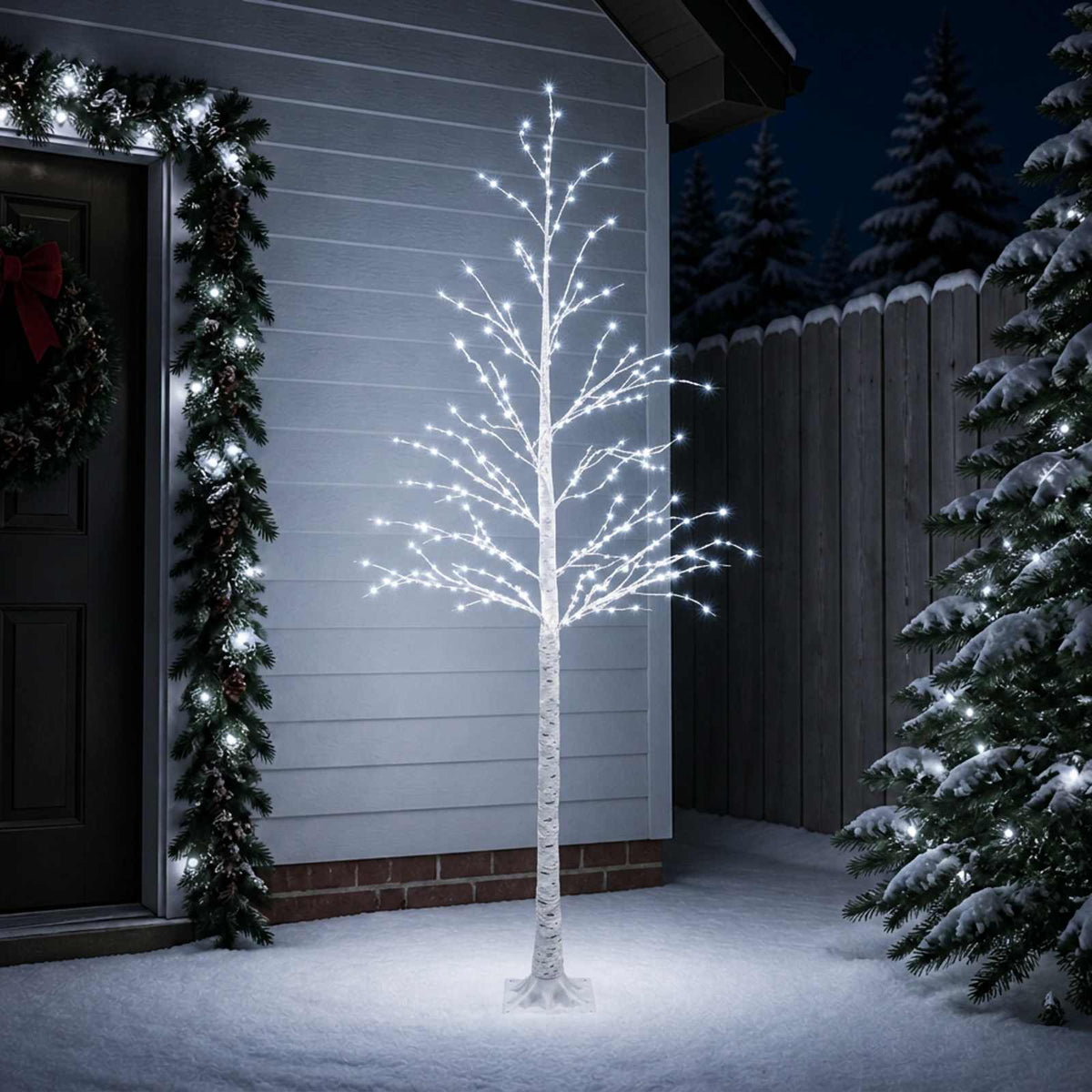 Birch Christmas Tree White 25 x 25 x 210 cm Plastic 406 LEDs