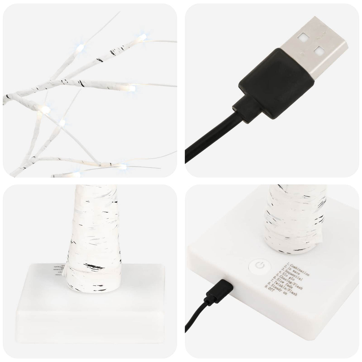 LED Birch Christmas Tree 2 pcs White 10 x 10 x 58 cm Plastic
