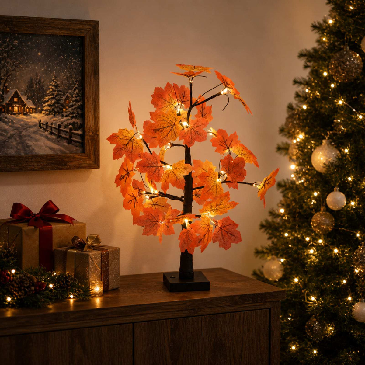 LED Maple Christmas Tree 2 pcs Brown 58 cm Plastic 48 LEDs