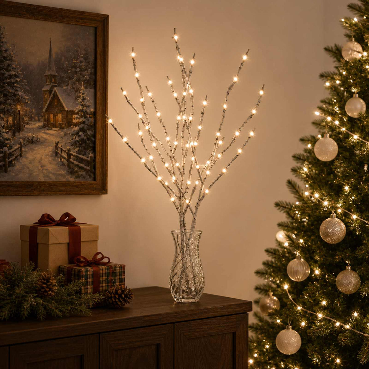 LED Copper Branch Christmas Decoration 3 pcs White 62 cm Steel
