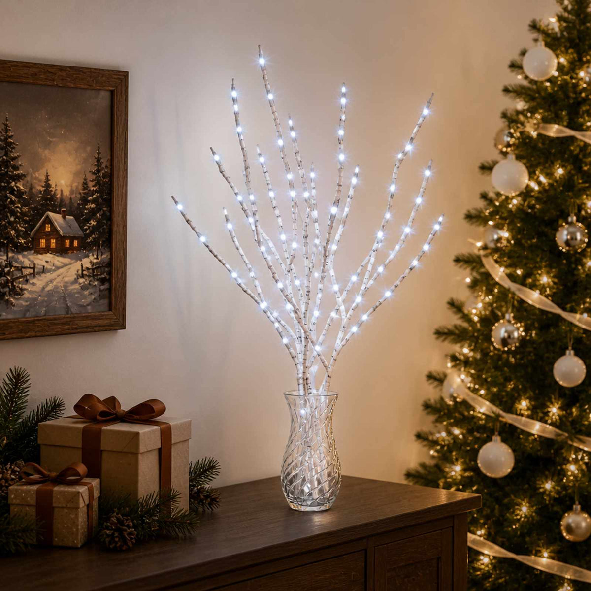 LED Copper Branch Christmas Decoration 3 pcs White 62 cm Steel