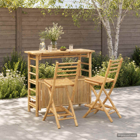 Outdoor Bar Table and Stools 3 pcs 2-Seaters Natural Bamboo