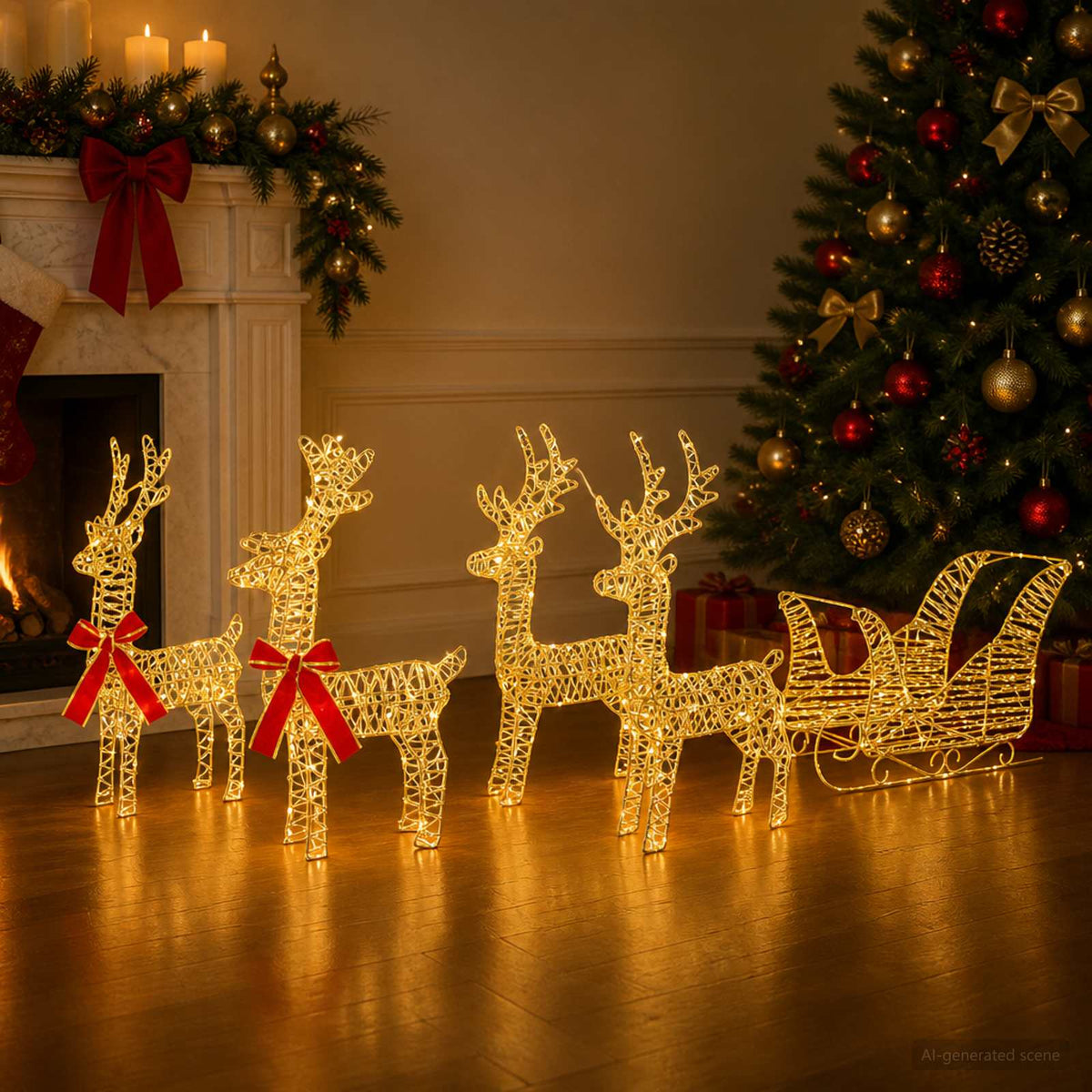 Christmas Reindeer with sleigh 5 pcs 240 LEDs Warm White