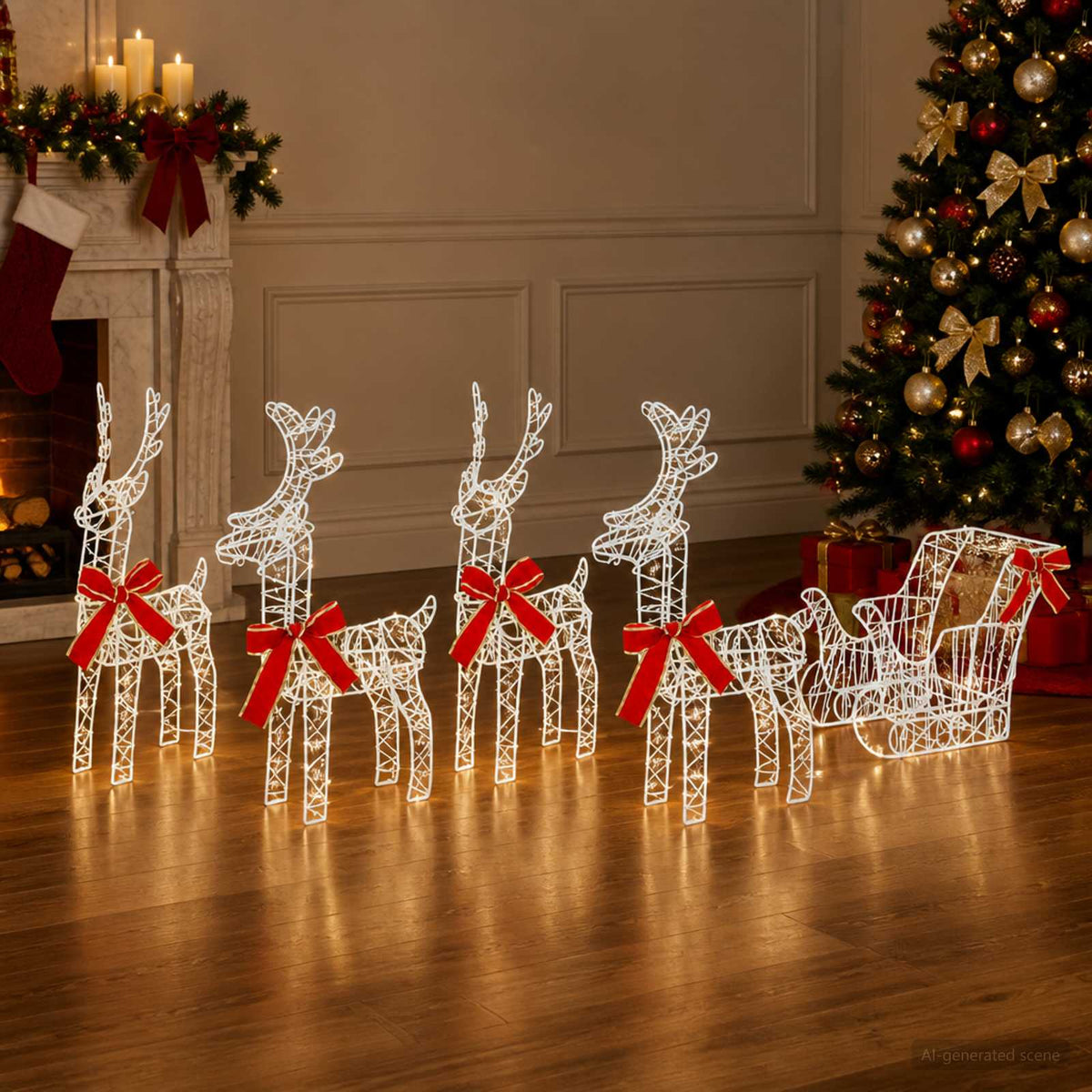 Christmas Reindeer with sleigh 5 pcs 580 LEDs Cold White