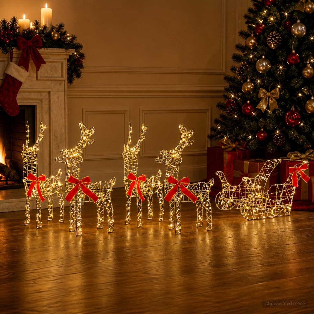 Christmas Reindeer with sleigh 5 pcs 580 LEDs Warm White