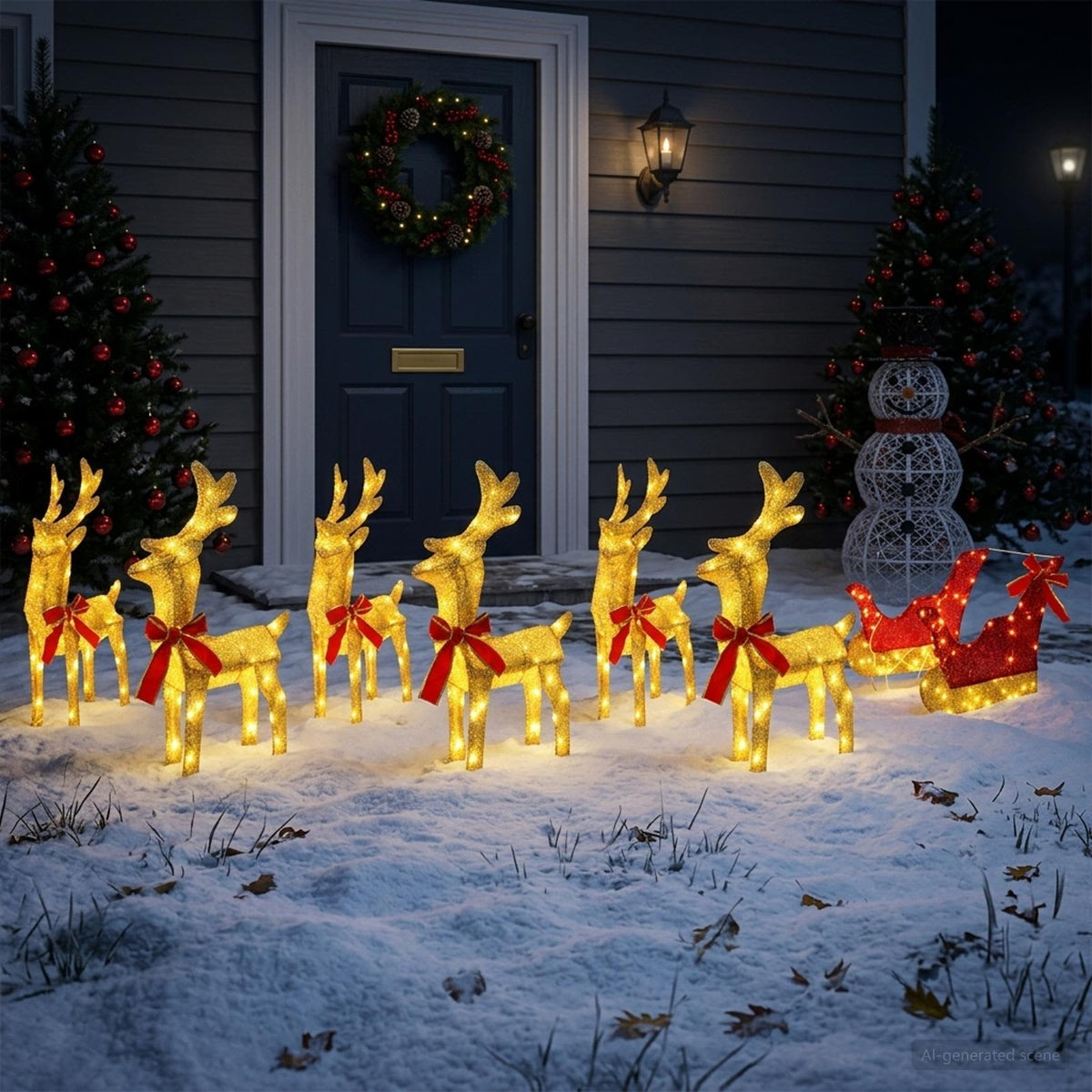 Christmas Reindeer with sleigh 7 pcs 320 LEDs Warm White