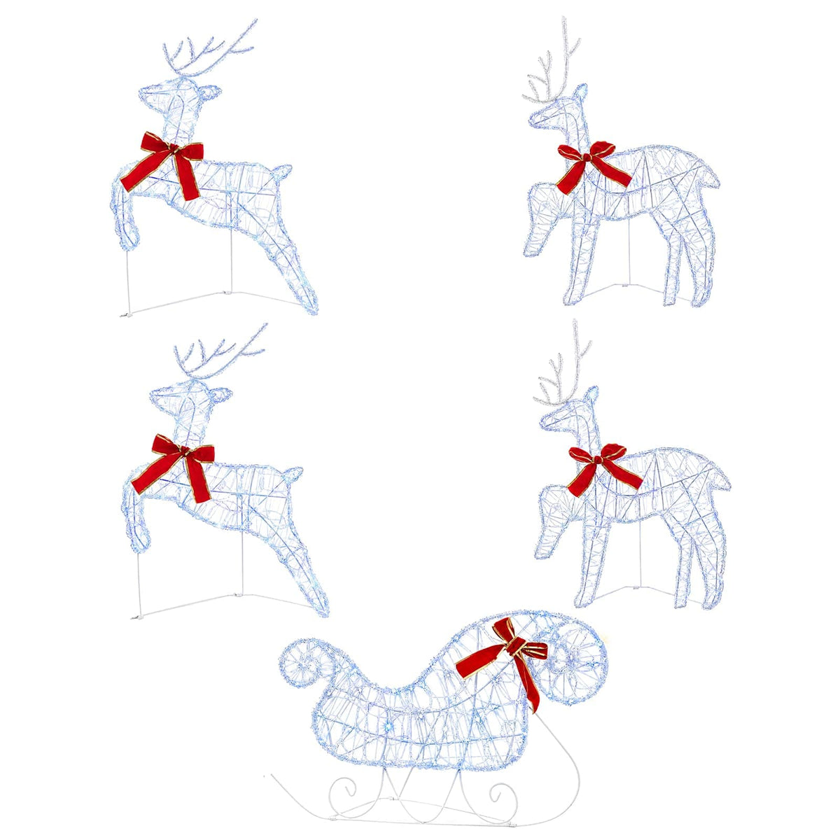 Christmas Reindeer with sleigh 5 pcs 100 LEDs Blue