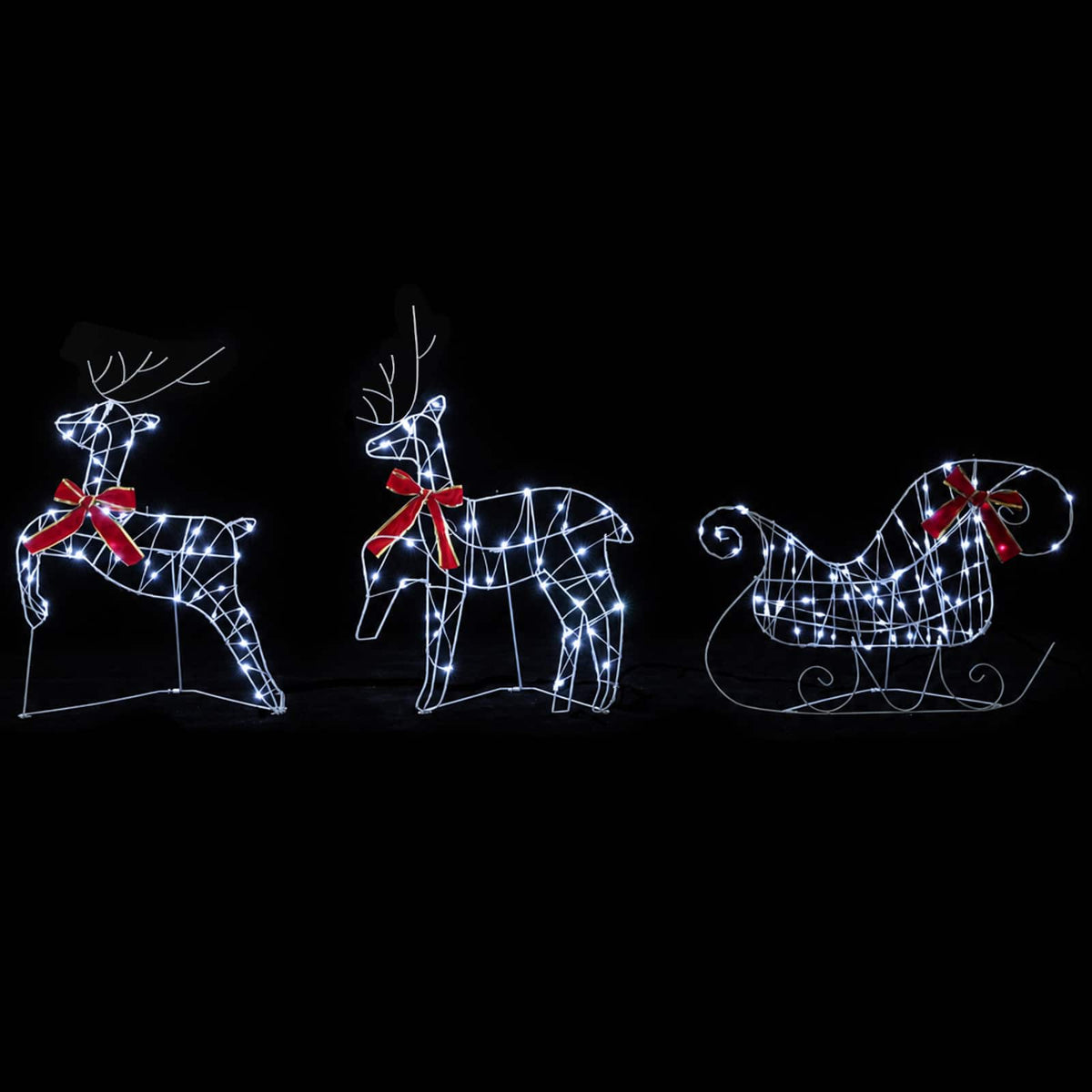 Christmas Reindeer with sleigh 5 pcs 230 LEDs Cold White