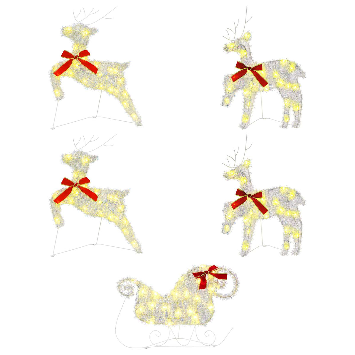 Christmas Reindeer with sleigh 5 pcs 100 LEDs Warm White