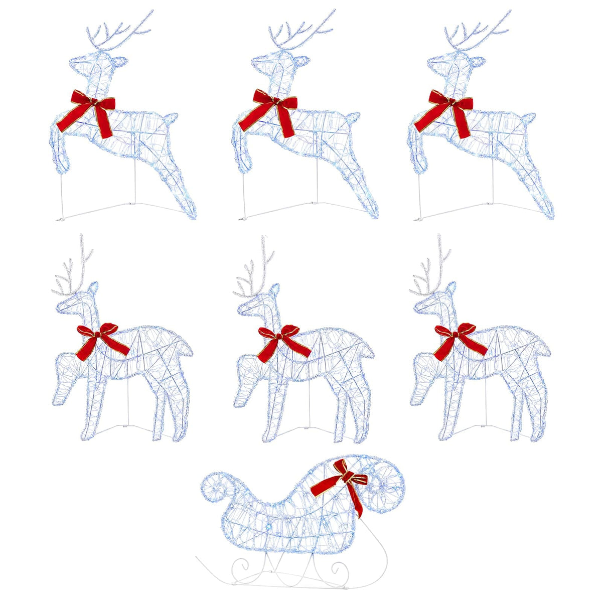 Christmas Reindeer with sleigh 7 pcs 140 LEDs Blue