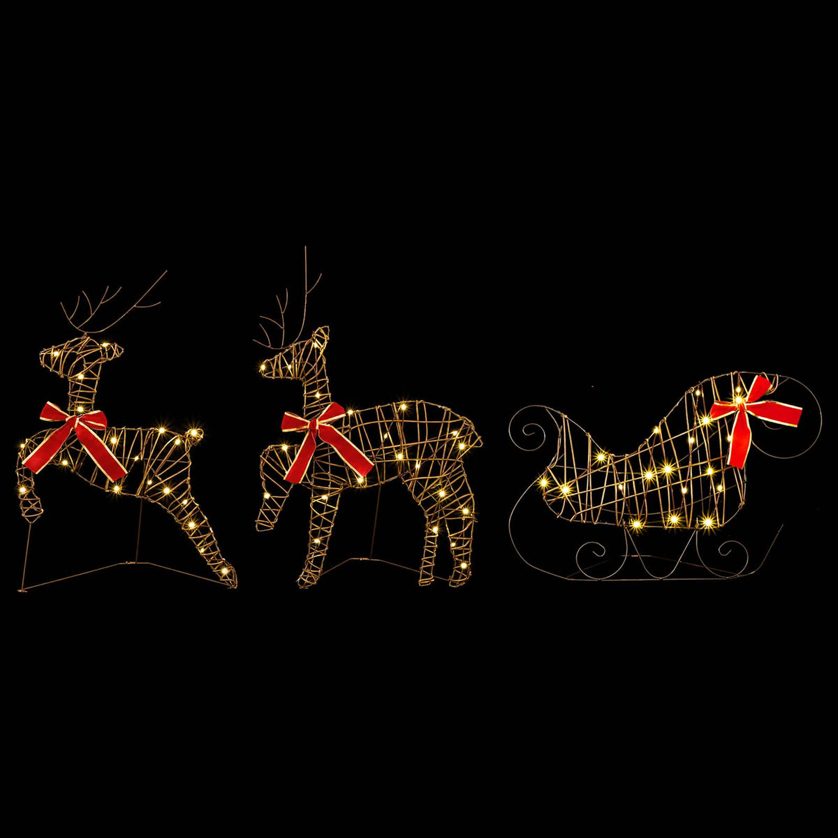 Christmas Reindeer with sleigh 7 pcs 140 LEDs Warm White