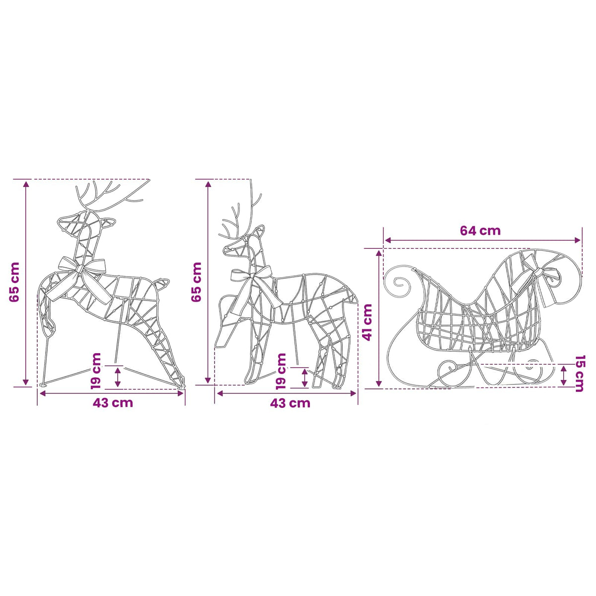 Christmas Reindeer with sleigh 7 pcs 320 LEDs Cold White