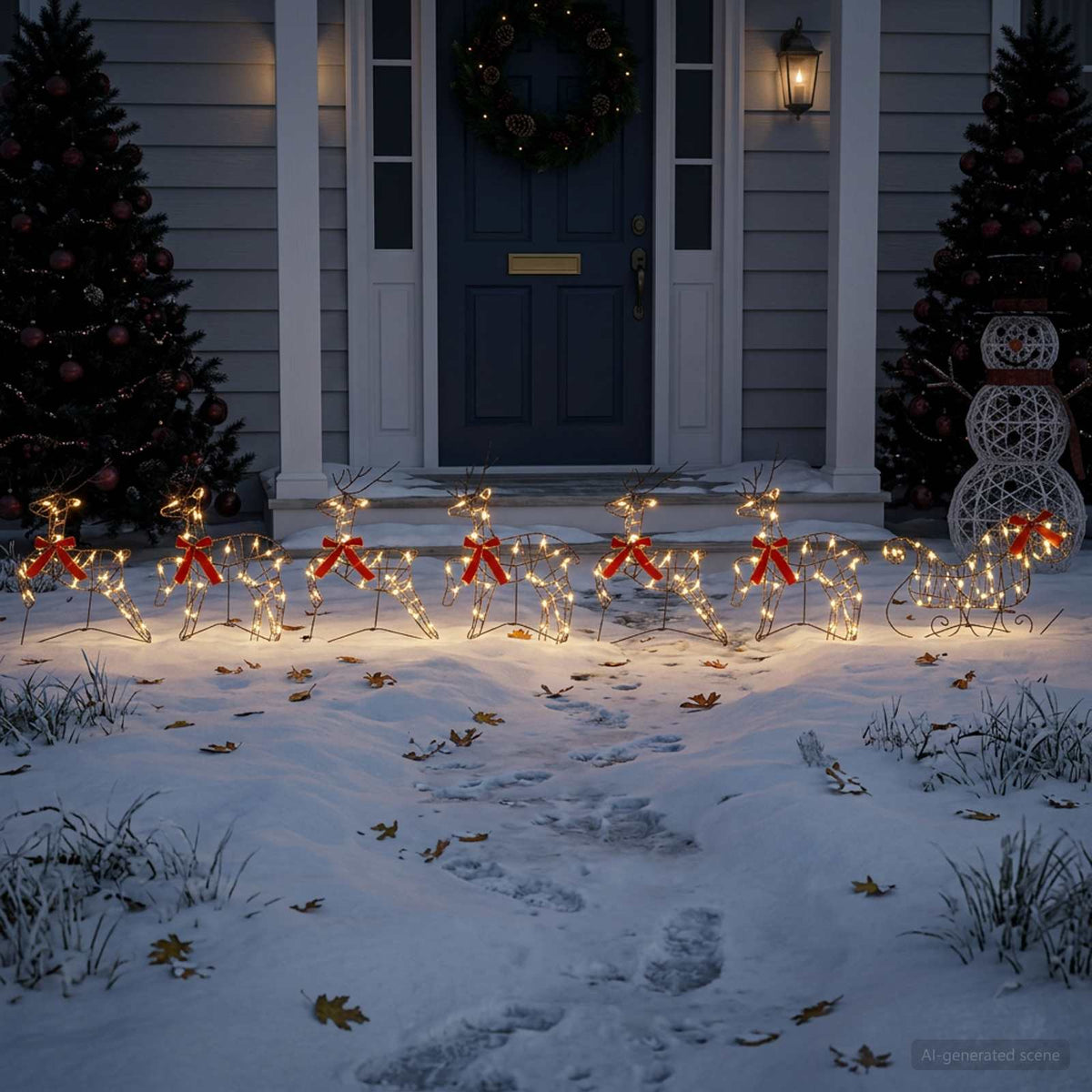 Christmas Reindeer with sleigh 7 pcs 320 LEDs Warm White