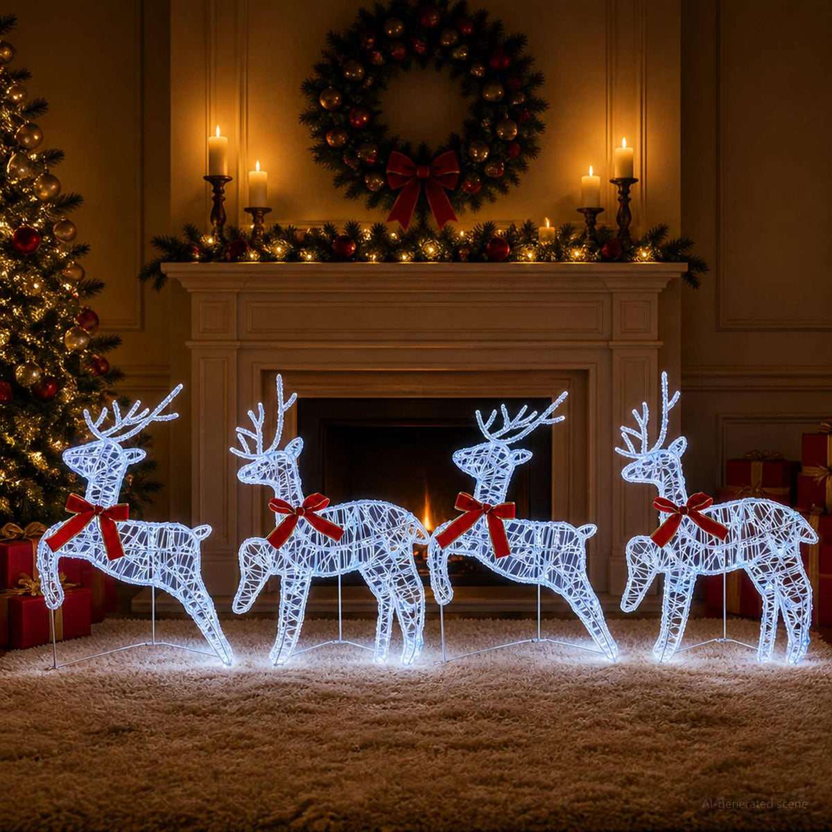 Christmas Reindeer 4 pcs 80 LEDs Blue 43 x 19 x 65 cm