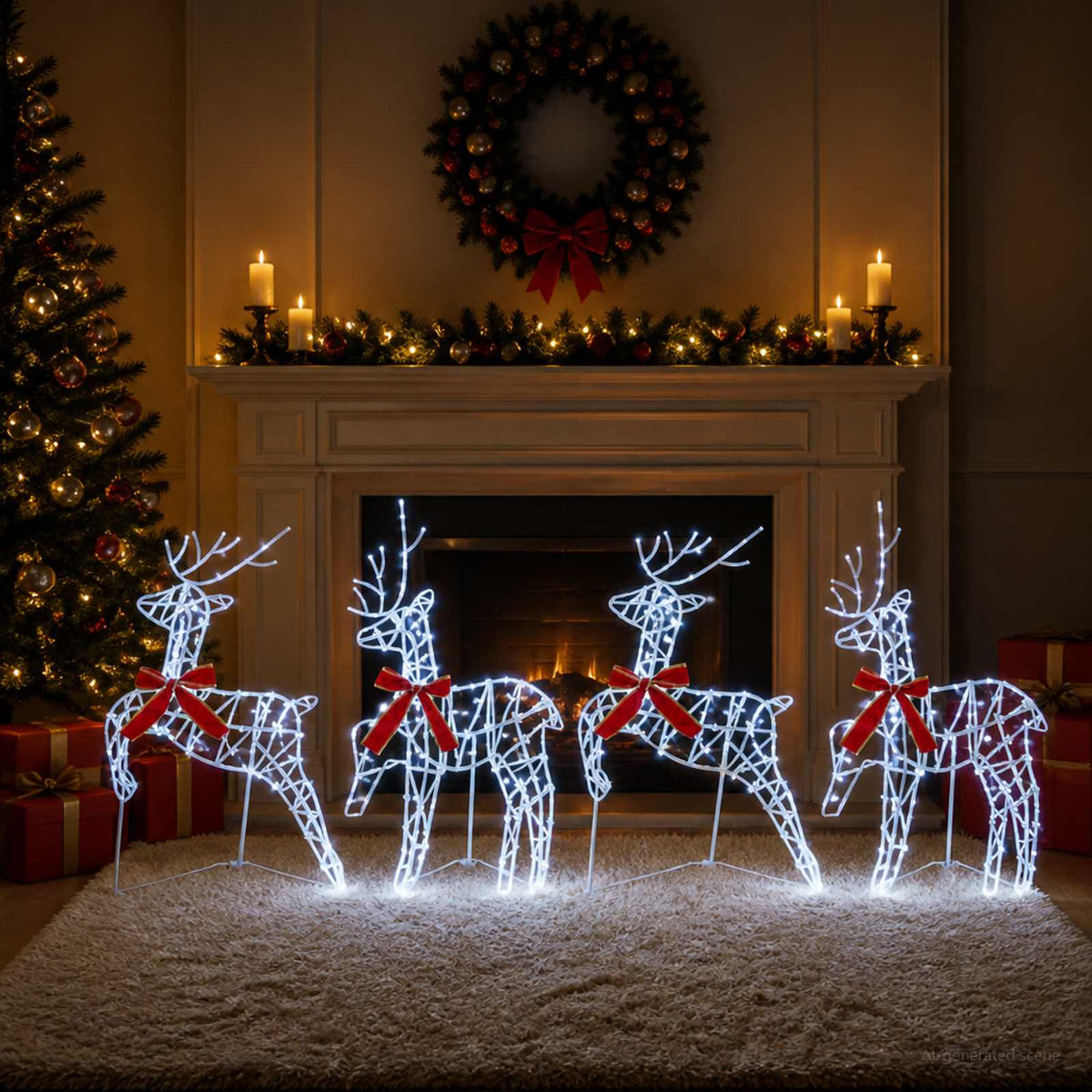 Christmas Reindeer 4 pcs 180 LEDs Cold White