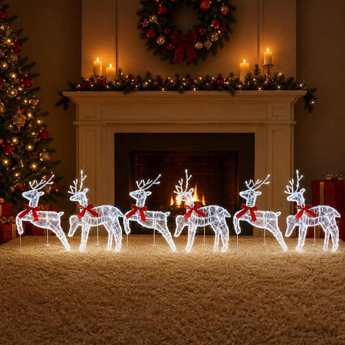 Christmas Reindeer 6 pcs 80 LEDs Cold White 43 x 19 x 65 cm