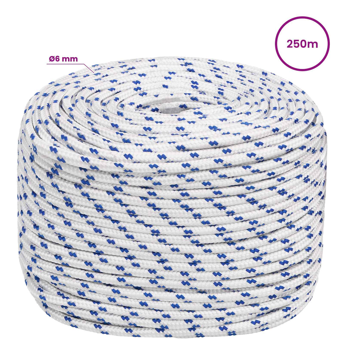 Multipurpose Utility Rope 6 mm 250 m White and Blue PP