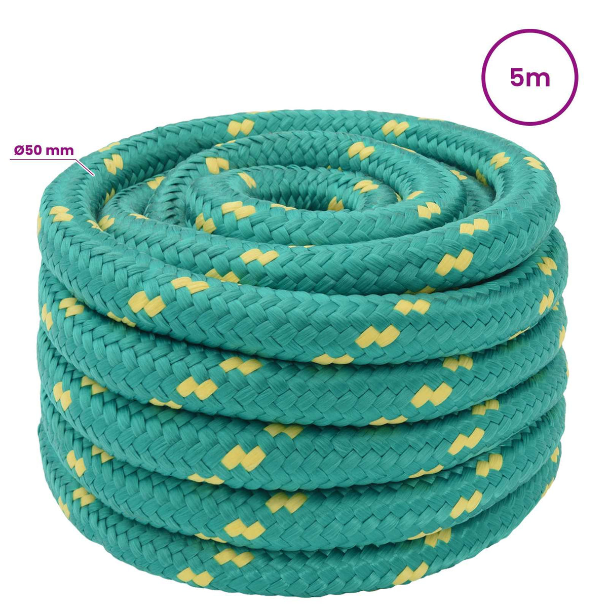 Multipurpose Utility Rope 50 mm 5 m Green PP 15000 kg Max Load