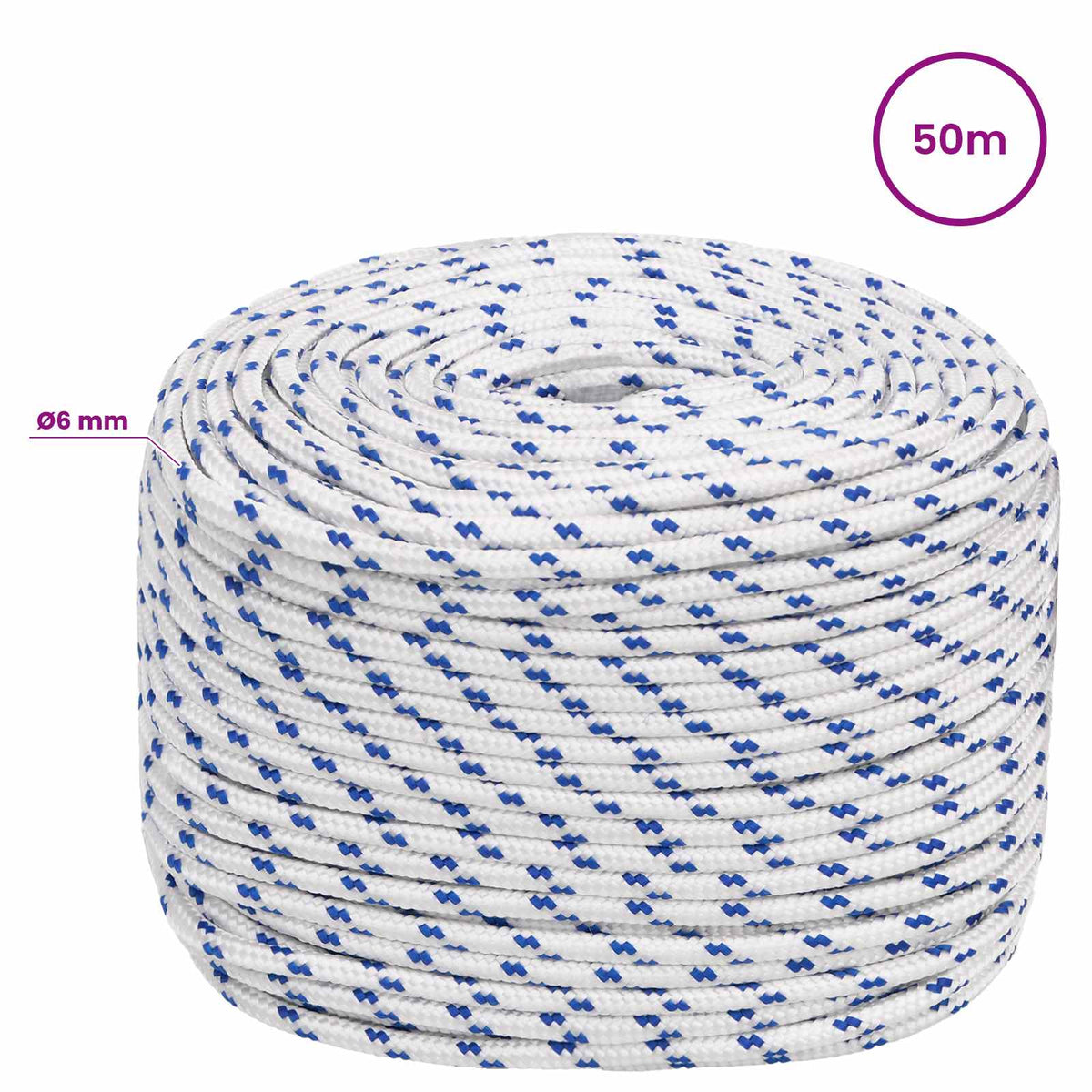 Multipurpose Utility Rope 6 mm 50 m White and Blue PP