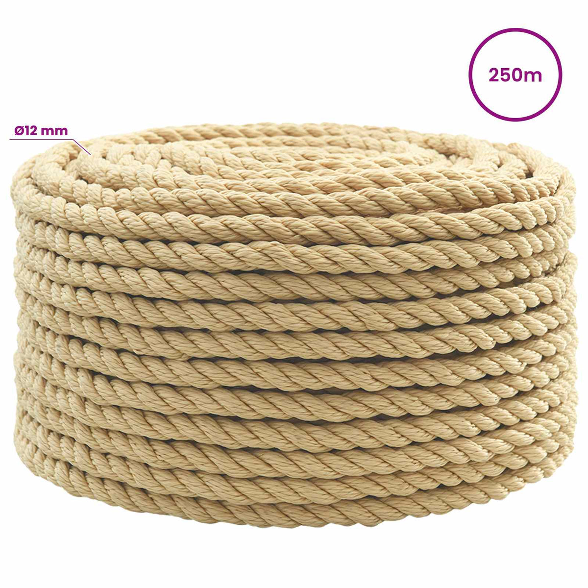Multipurpose Utility Rope 12 mm 250 m Natural PP