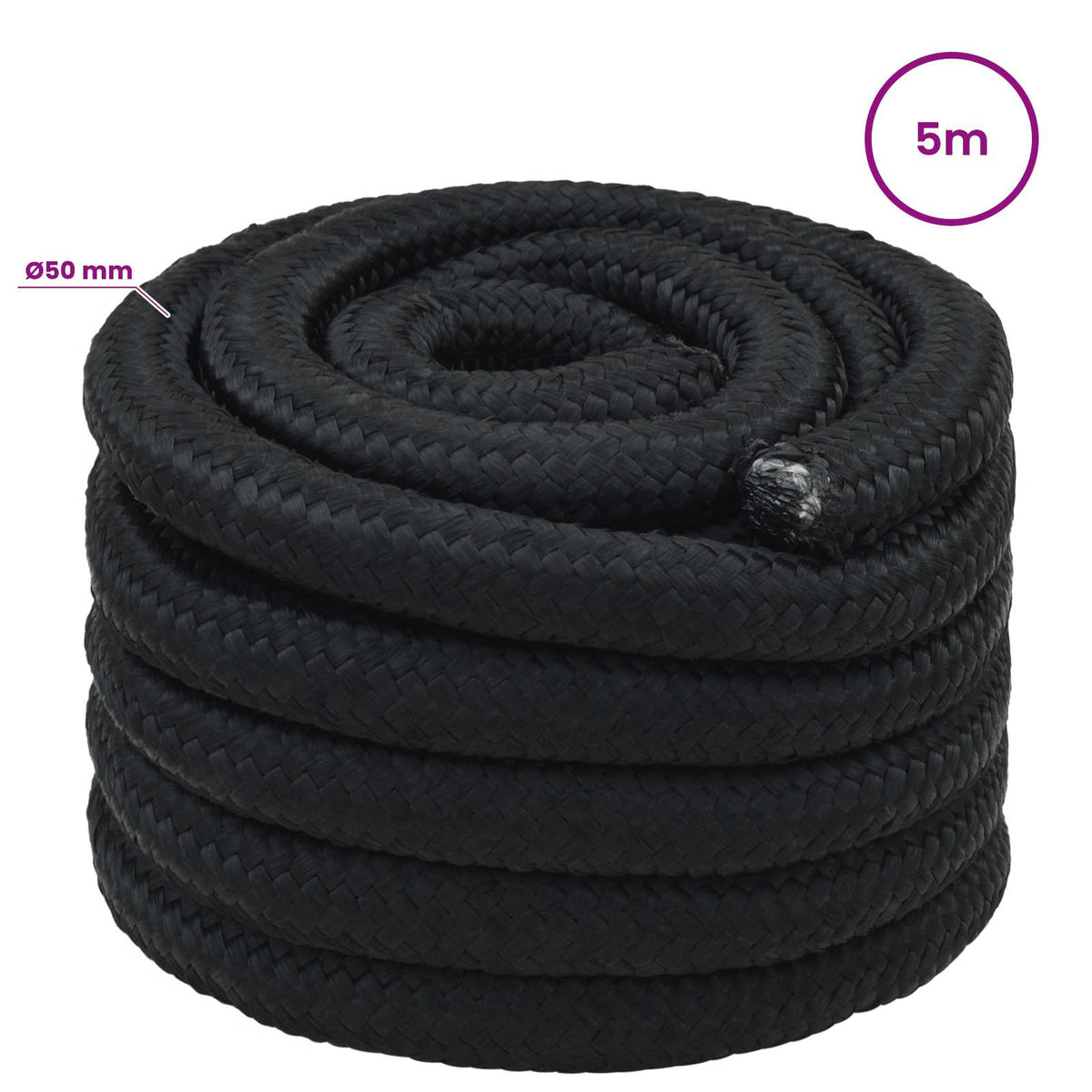 Multipurpose Utility Rope 50 mm 5 m Black PP 15000 kg Max Load