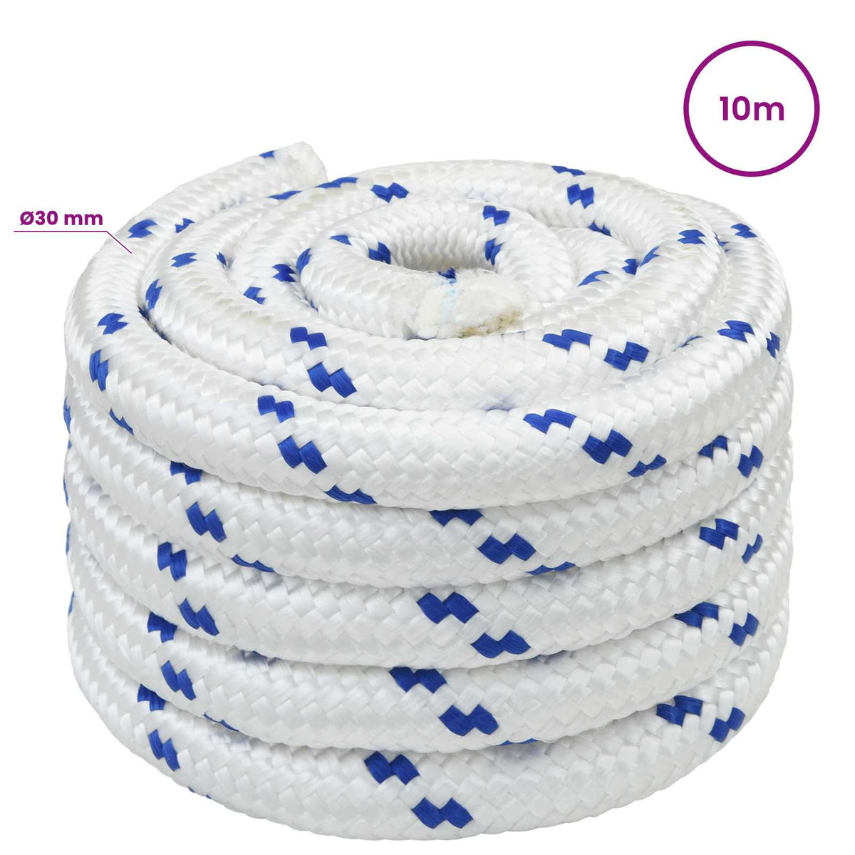 Multipurpose Utility Rope 30 mm 10 m White and Blue PP