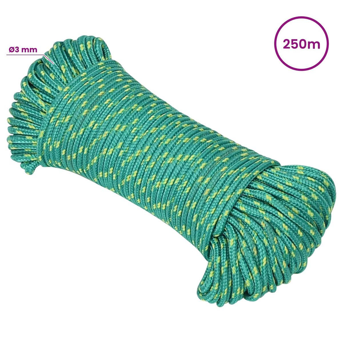 Multipurpose Utility Rope 3 mm 250 m Green PP 67.5 kg Max Load