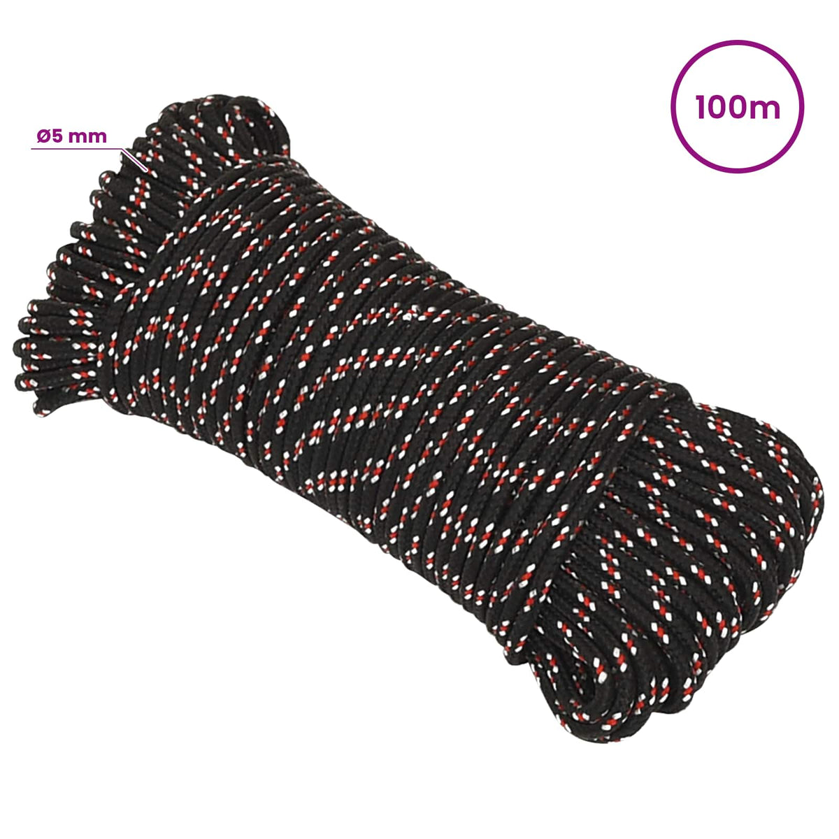 Multipurpose Utility Rope 5 mm 100 m Black and Red PP