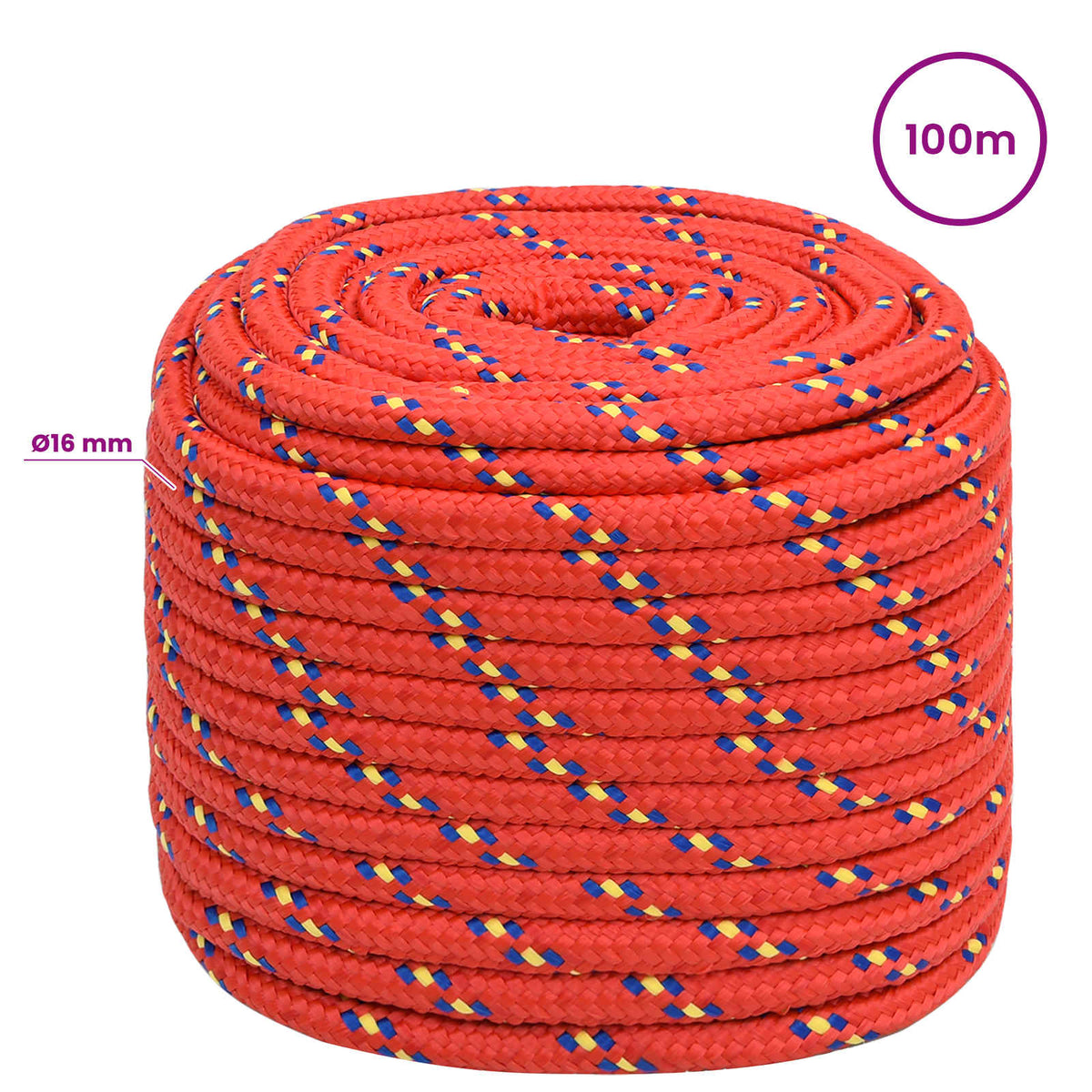 Multipurpose Utility Rope 16 mm 100 m Red PP 1560 kg Max Load