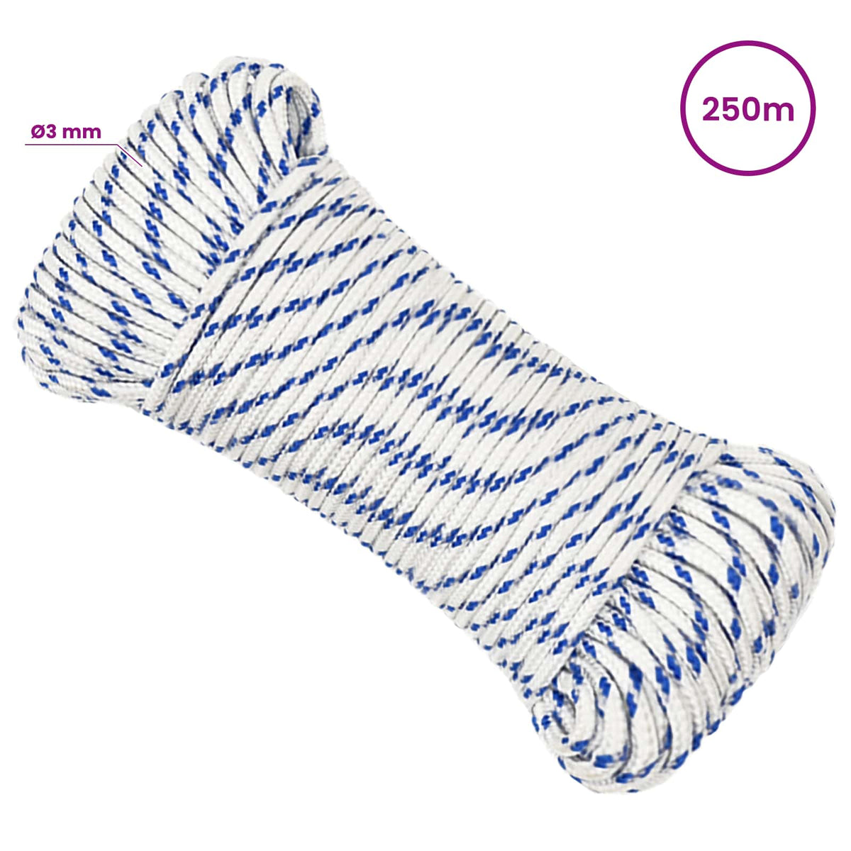 Multipurpose Utility Rope 3 mm 250 m White and Blue PP