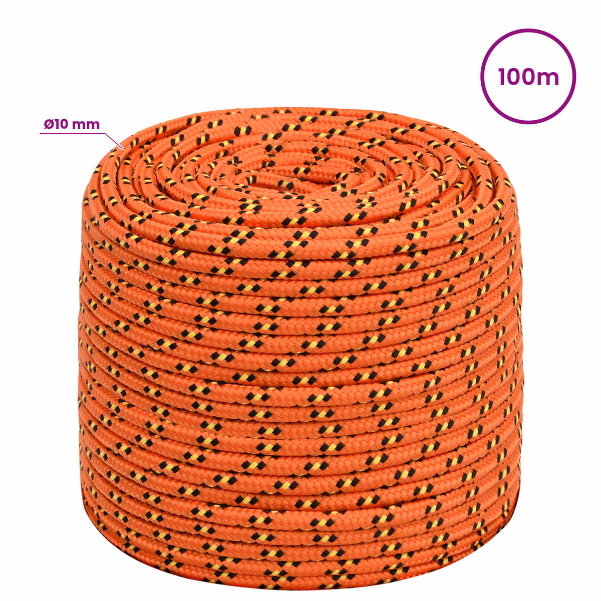 Multipurpose Utility Rope 10 mm 100 m Orange PP 645 kg Max Load