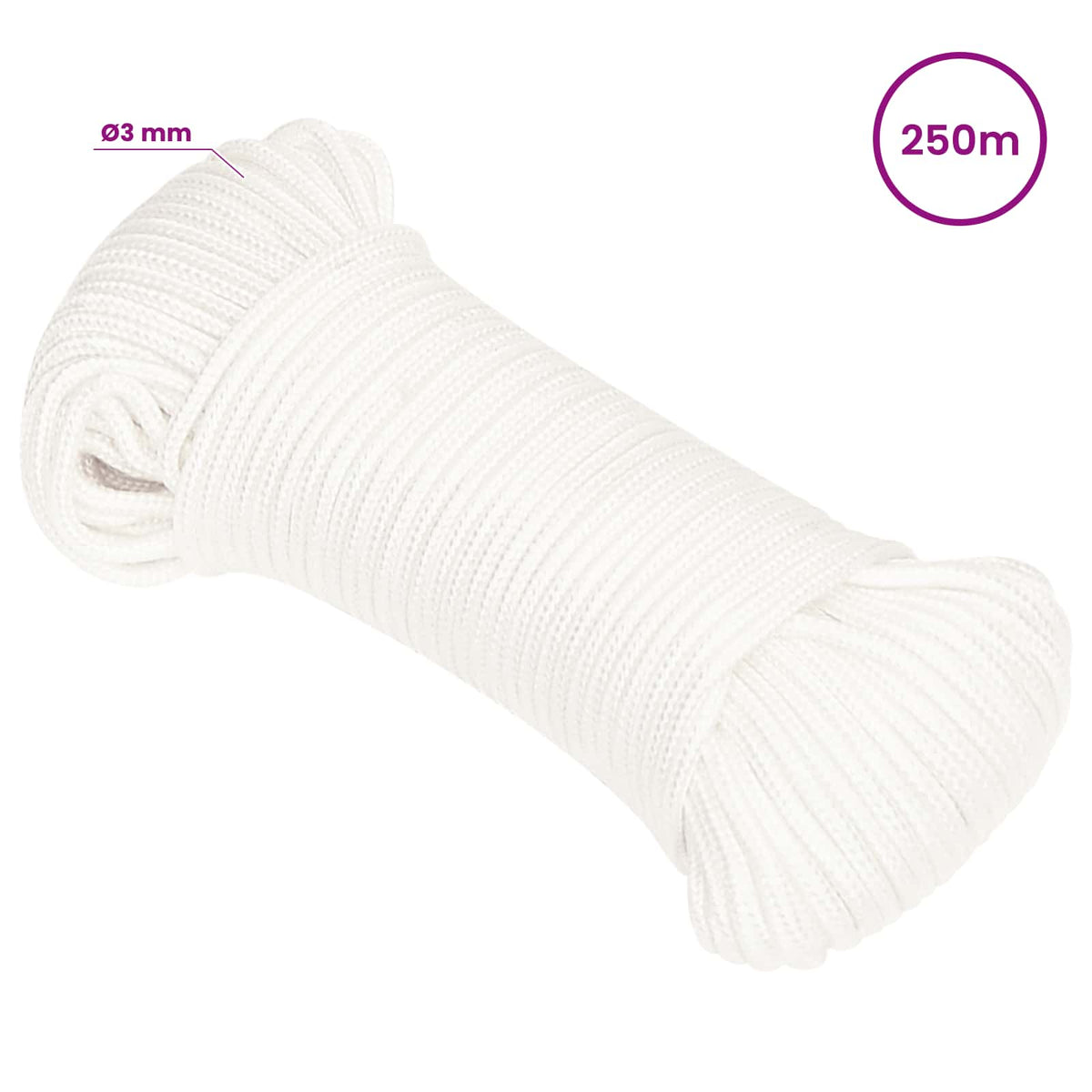Multipurpose Utility Rope 3 mm 250 m White PP 67.5 kg Max Load