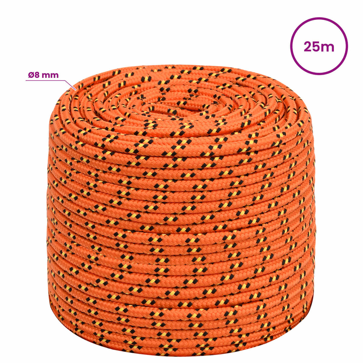 Multipurpose Utility Rope 8 mm 25 m Orange PP 420 kg Max Load