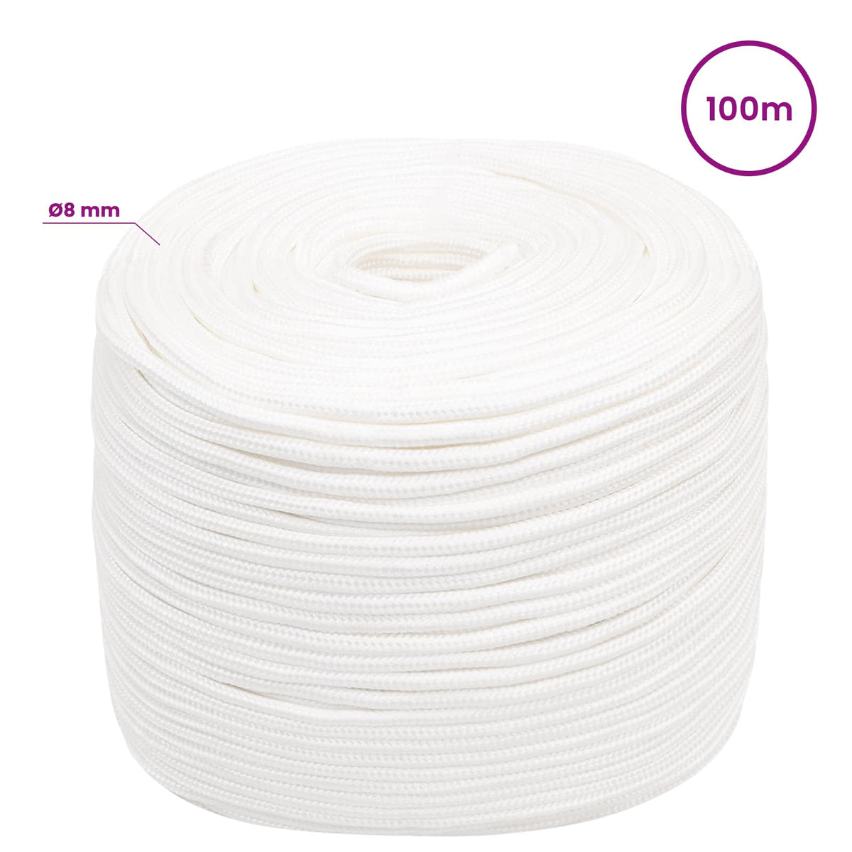 Multipurpose Utility Rope 8 mm 100 m White PP 420 kg Max Load