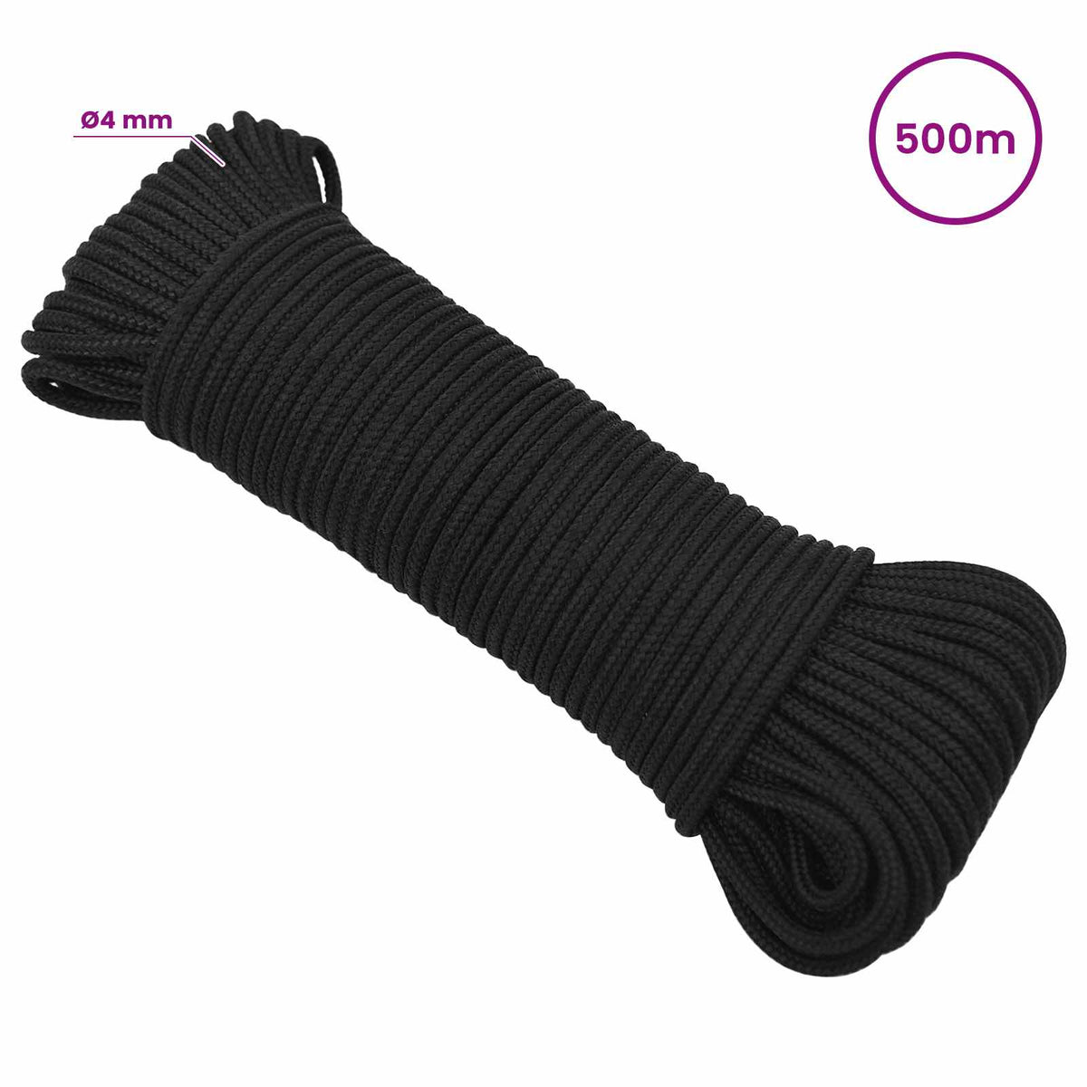 Multipurpose Utility Rope 4 mm 500 m Black PP 105 kg Max Load