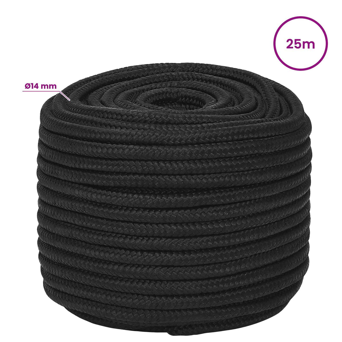 Multipurpose Utility Rope 14 mm 25 m Black PP 1275 kg Max Load