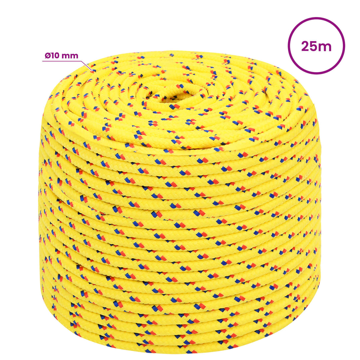 Multipurpose Utility Rope 10 mm 25 m Yellow PP 645 kg Max Load