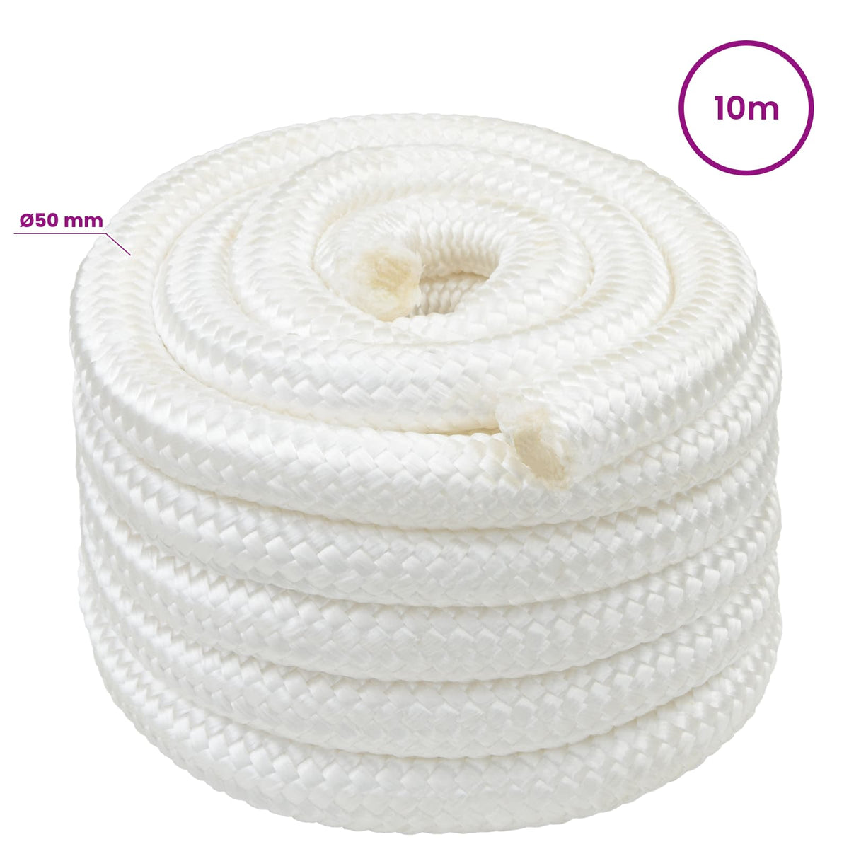 Multipurpose Utility Rope 50 mm 10 m White PP 15000 kg Max Load