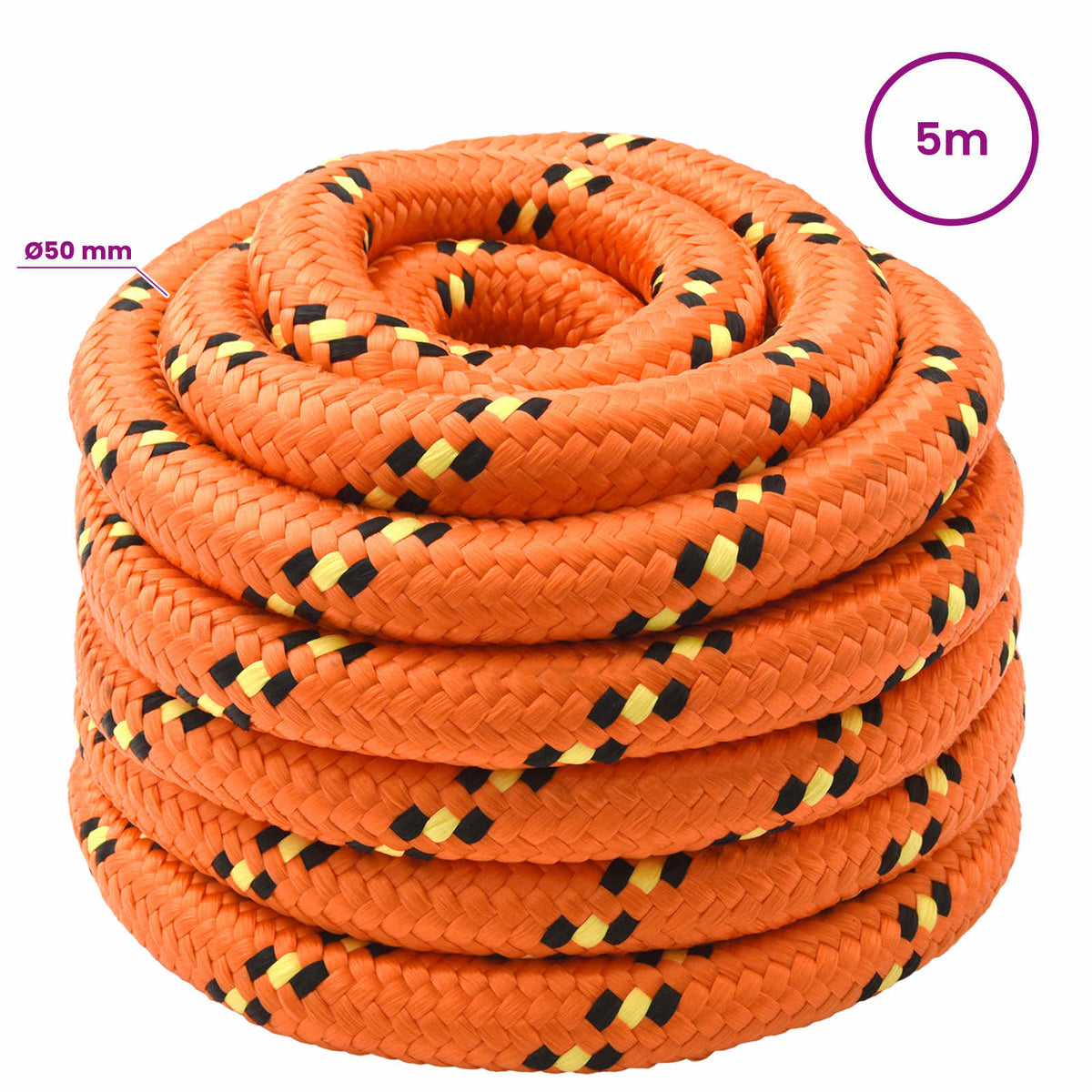 Multipurpose Utility Rope 50 mm 5 m Orange PP 15000 kg Max Load