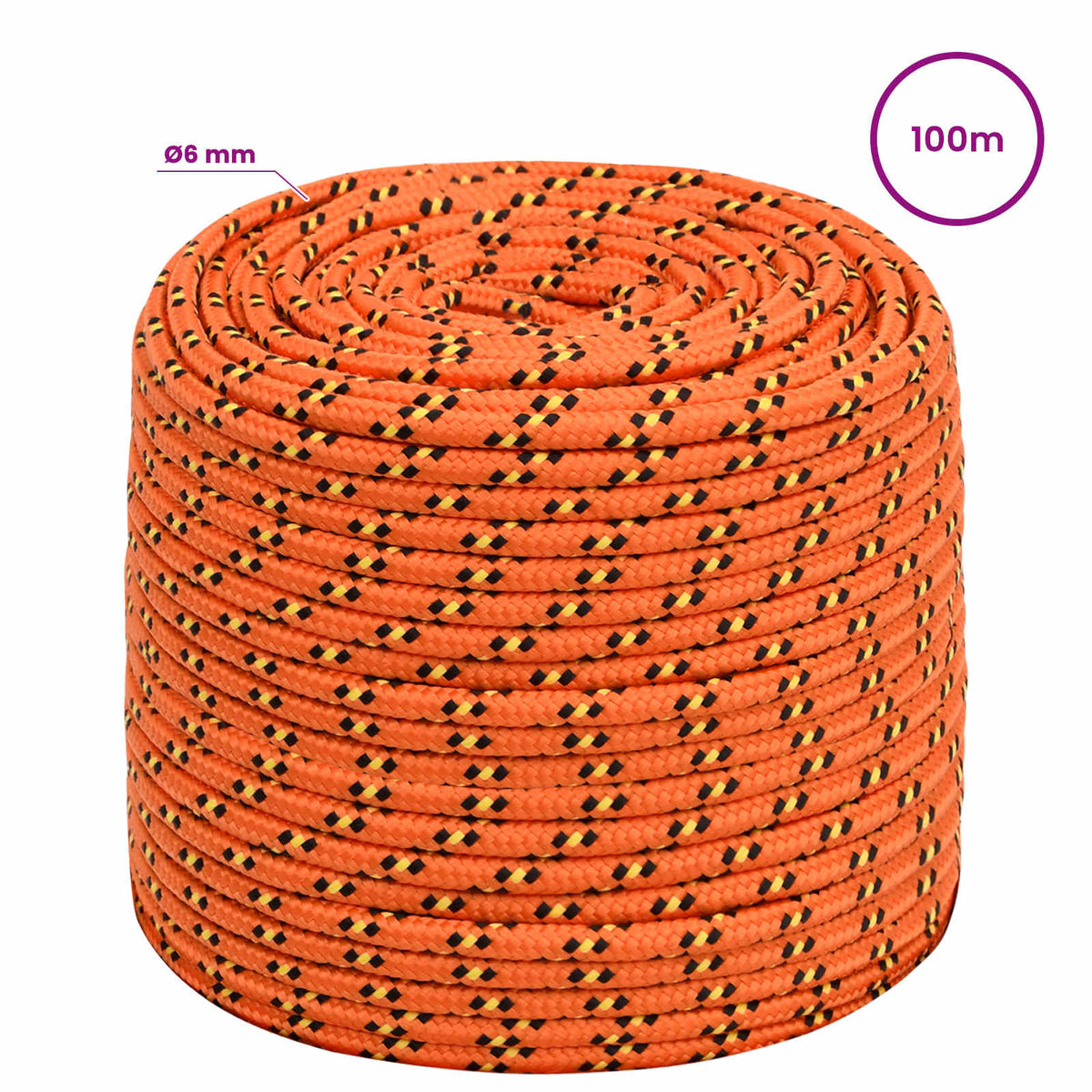 Multipurpose Utility Rope 6 mm 100 m Orange PP 240 kg Max Load