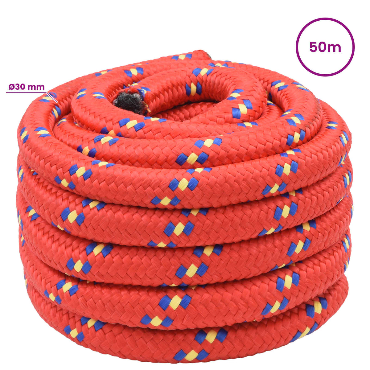 Multipurpose Utility Rope 30 mm 50 m Red PP 5400 kg Max Load