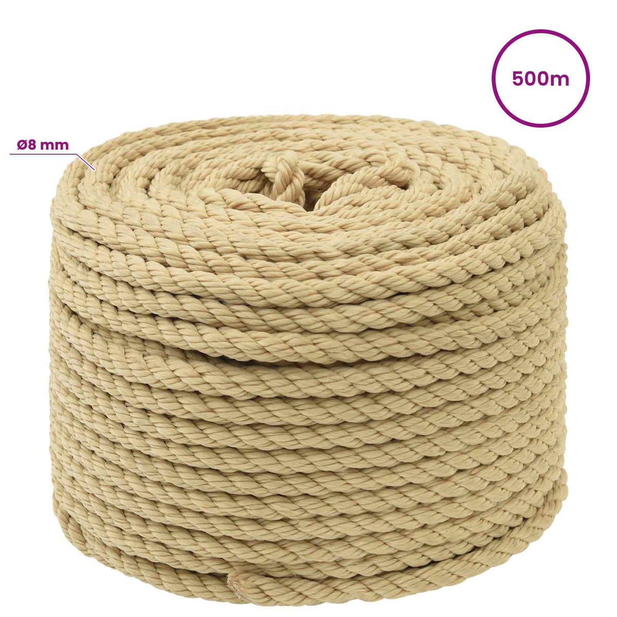 Multipurpose Utility Rope 8 mm 500 m Natural PP 420 kg Max Load