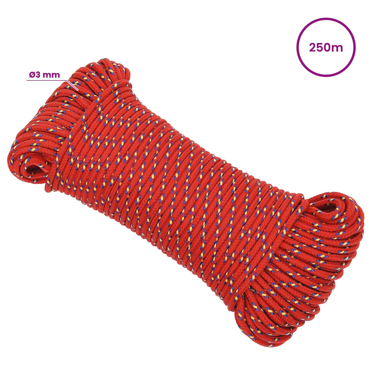 Multipurpose Utility Rope 3 mm 250 m Red PP 67.5 kg Max Load