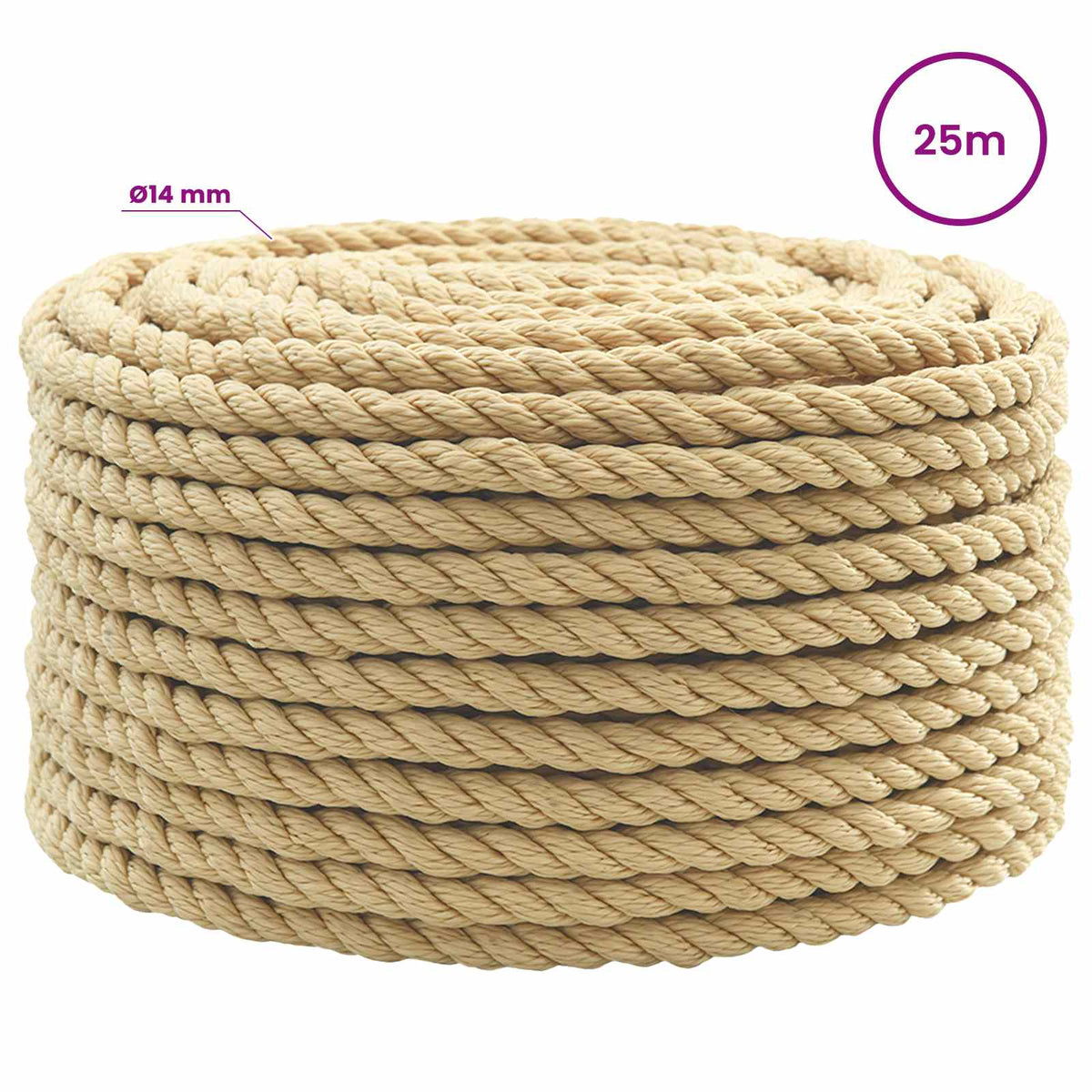 Multipurpose Utility Rope 14 mm 25 m Natural PP