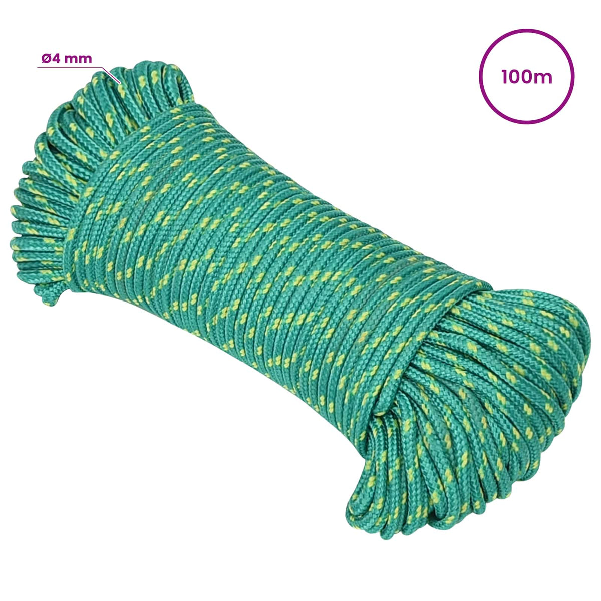 Multipurpose Utility Rope 4 mm 100 m Green PP 105 kg Max Load