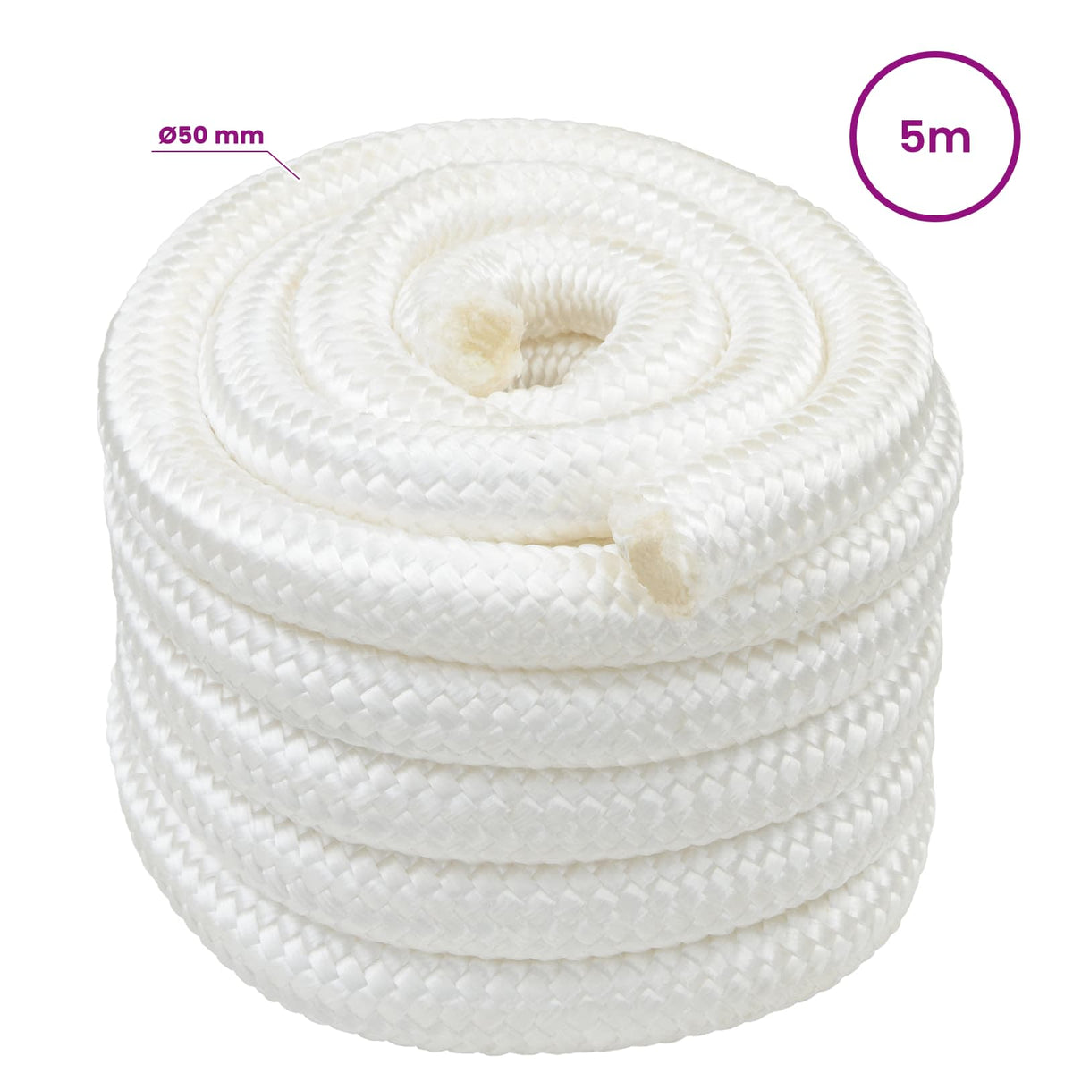 Multipurpose Utility Rope 50 mm 5 m White PP 15000 kg Max Load