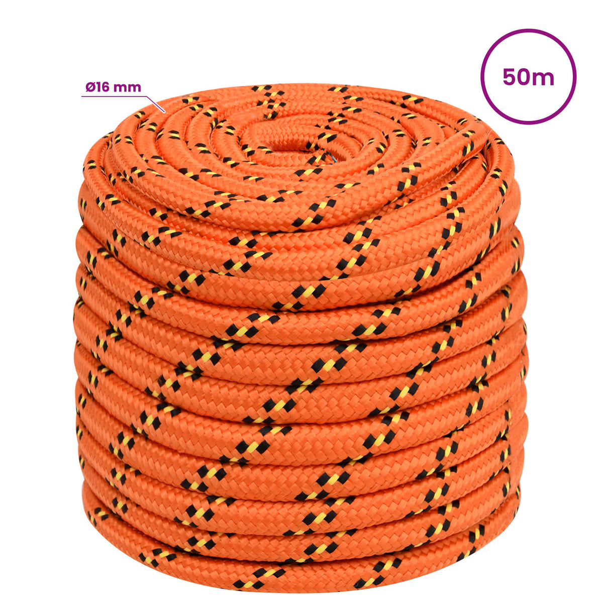 Multipurpose Utility Rope 16 mm 50 m Orange PP 1560 kg Max Load
