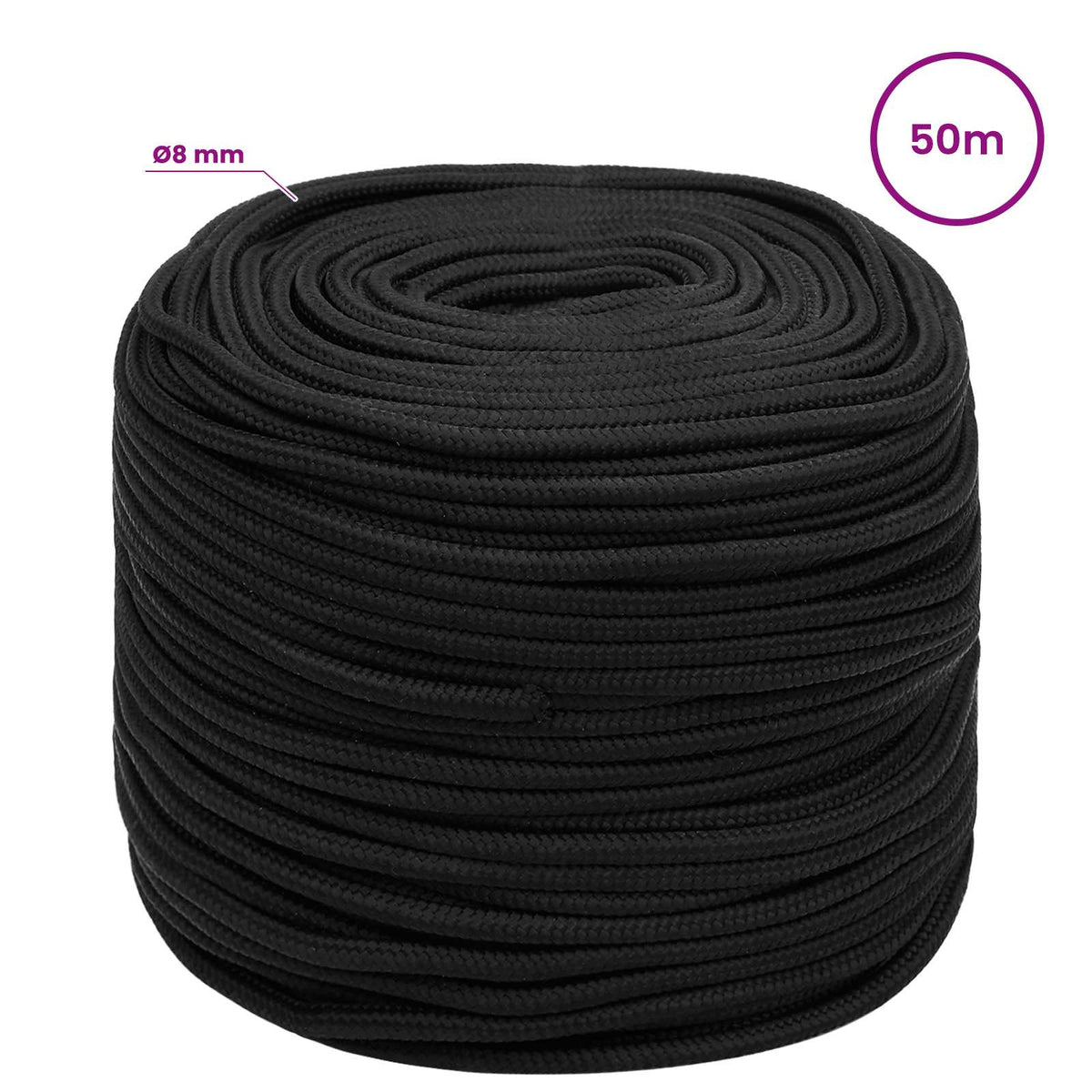 Multipurpose Utility Rope 8 mm 50 m Black PP 420 kg Max Load