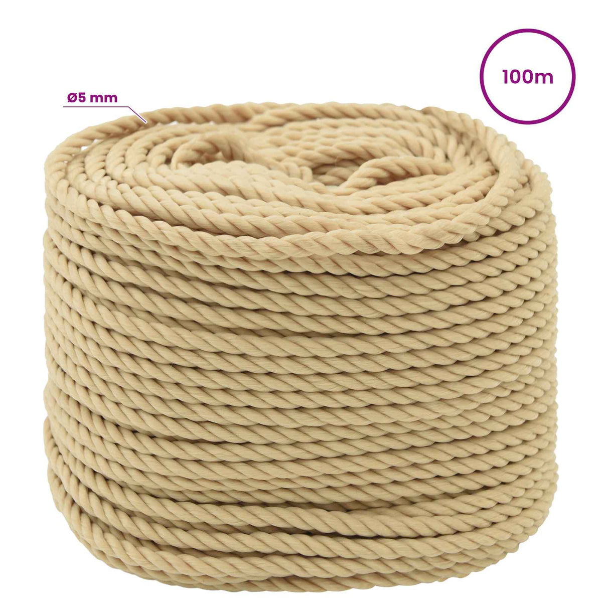 Multipurpose Utility Rope 5 mm 100 m Natural PP 150 kg Max Load