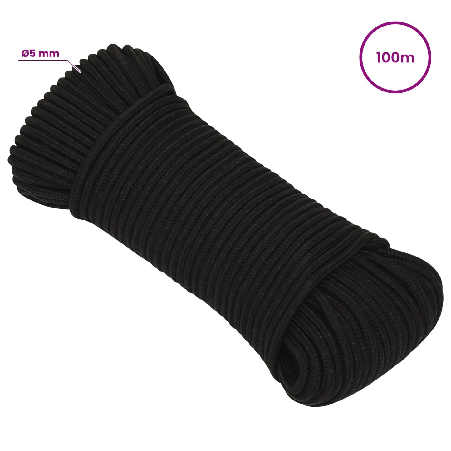 Multipurpose Utility Rope 5 mm 100 m Black Polyester